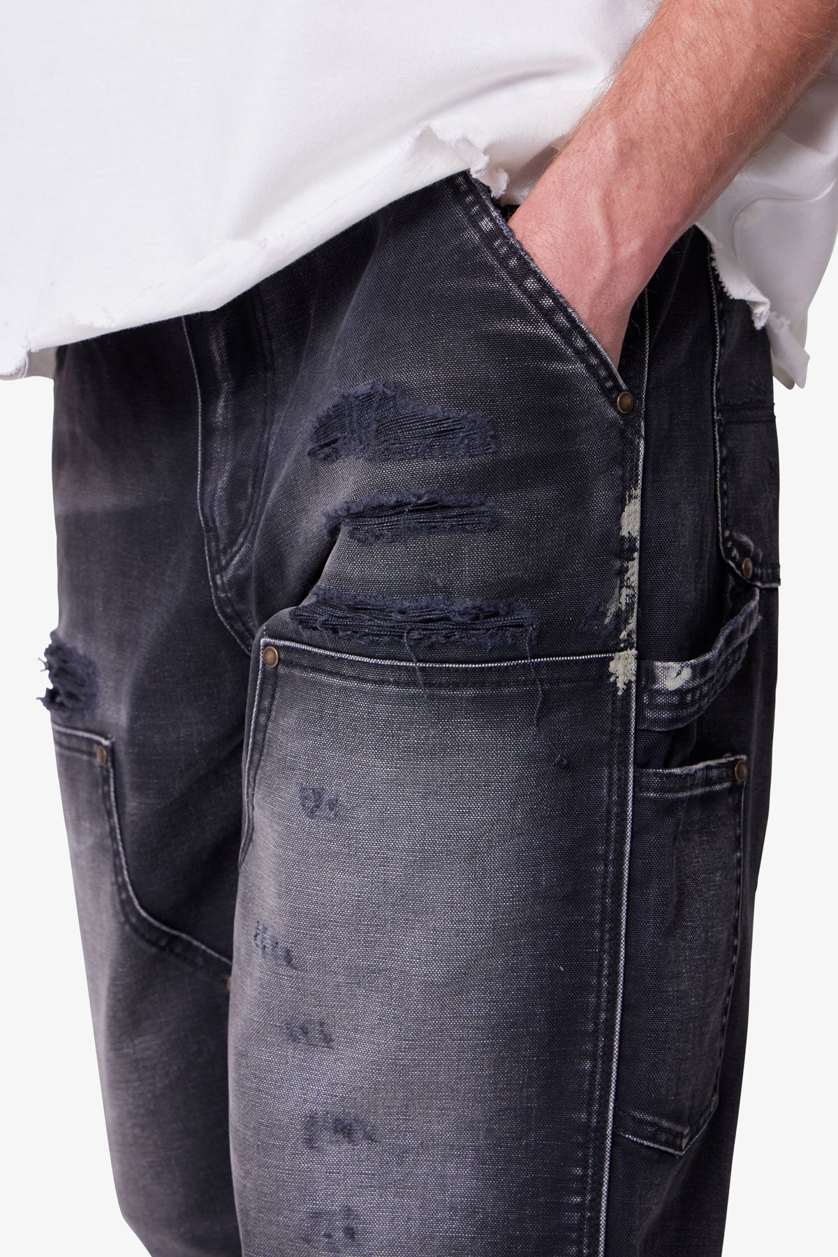 Faded Distressed Carpenter Pants - Black