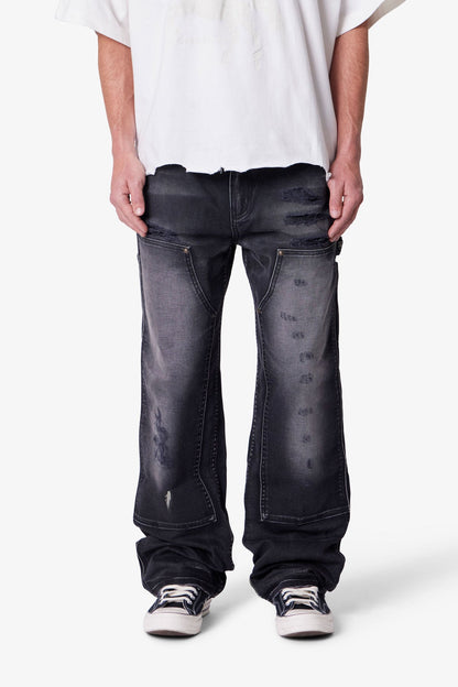 Faded Distressed Carpenter Pants - Black
