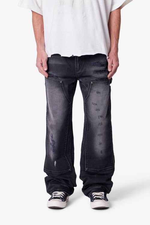 Faded Distressed Carpenter Pants - Black