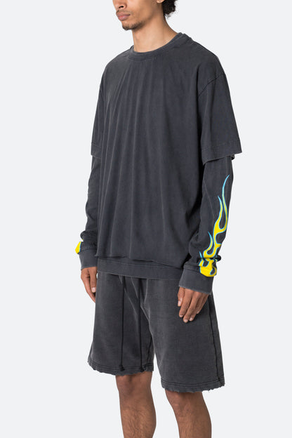 Flame Double Layer L/S Tee - Black