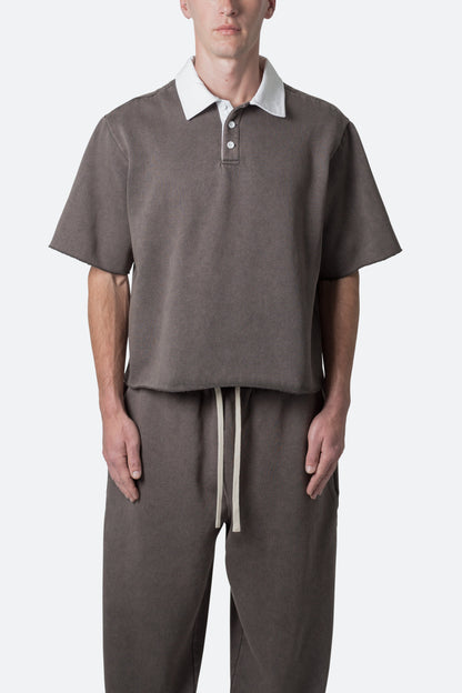 Fleece Oversized Polo Shirt - Washed Black