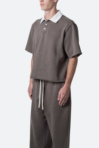Fleece Oversized Polo Shirt - Washed Black