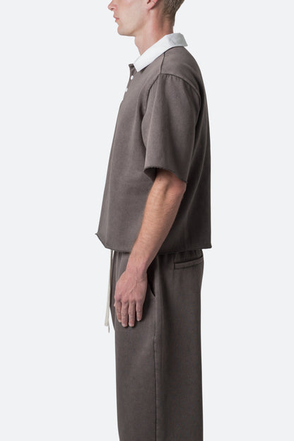Fleece Oversized Polo Shirt - Washed Black