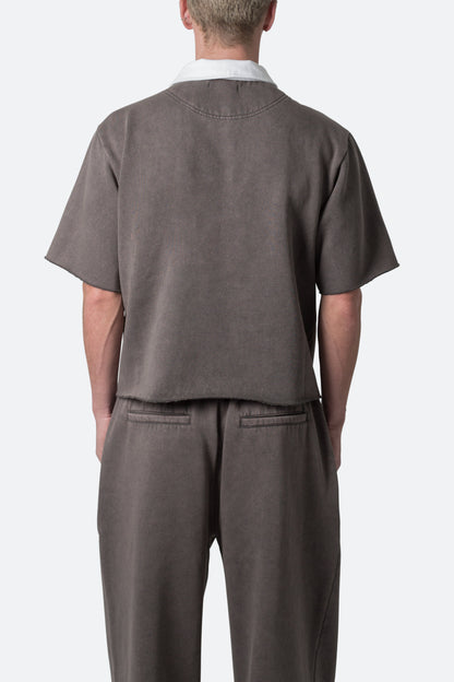 Fleece Oversized Polo Shirt - Washed Black
