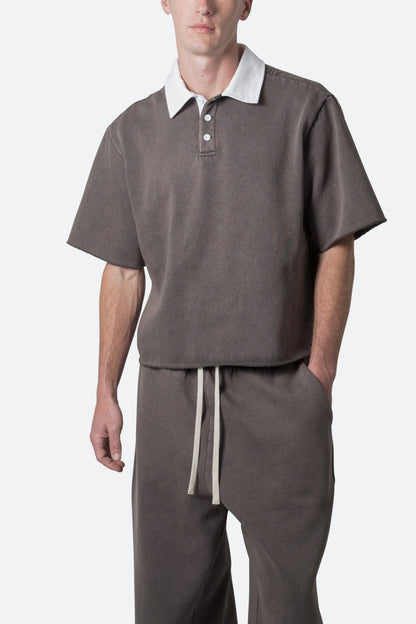Fleece Oversized Polo Shirt - Washed Black