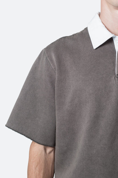 Fleece Oversized Polo Shirt - Washed Black