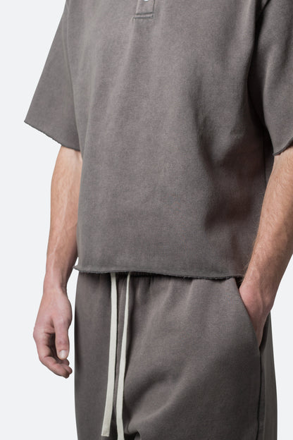 Fleece Oversized Polo Shirt - Washed Black