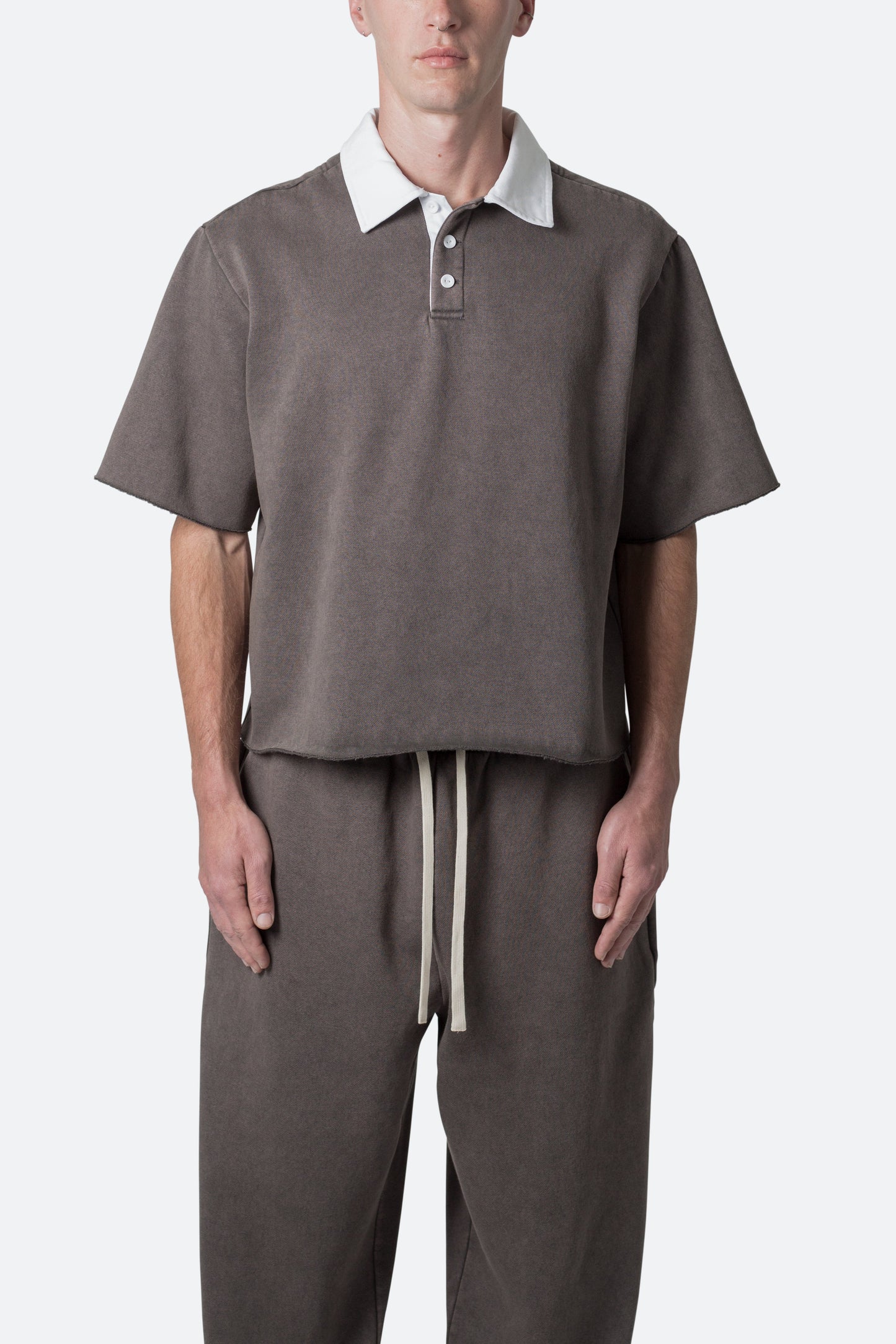 Fleece Oversized Polo Shirt - Washed Black