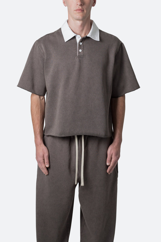 Fleece Oversized Polo Shirt - Washed Black
