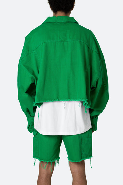 Frayed Denim Jacket - Green
