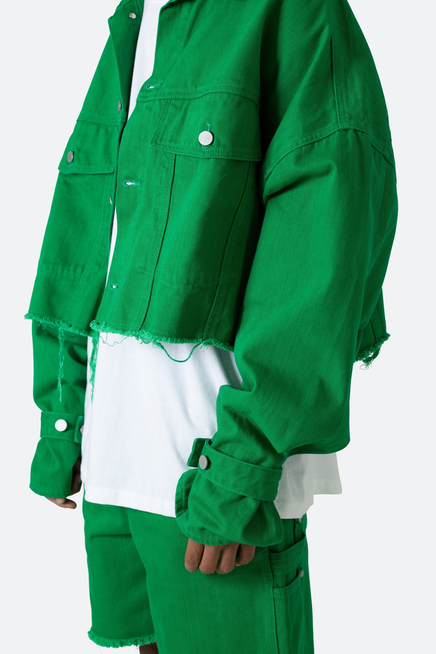 Frayed Denim Jacket - Green