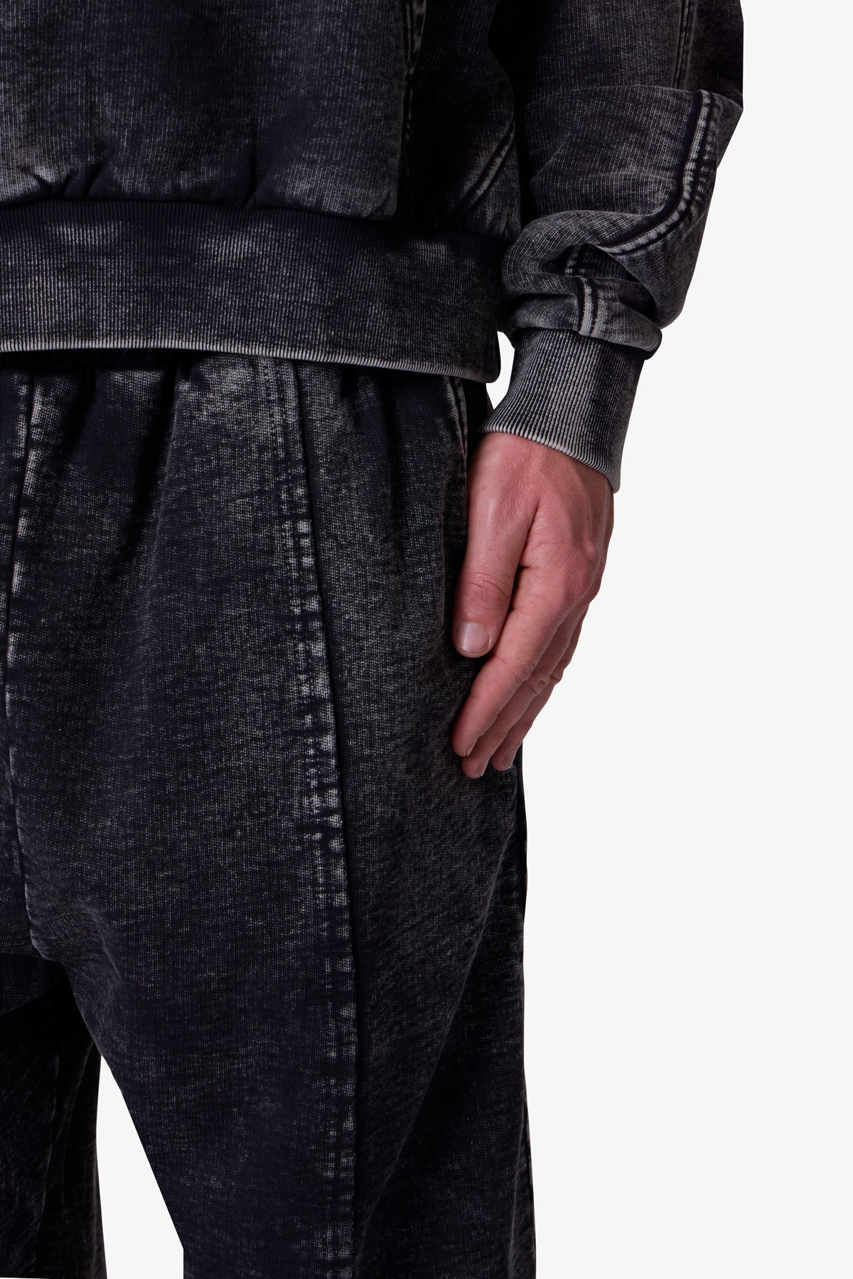 Frayed Seam Acid Wash Hoodie - Black