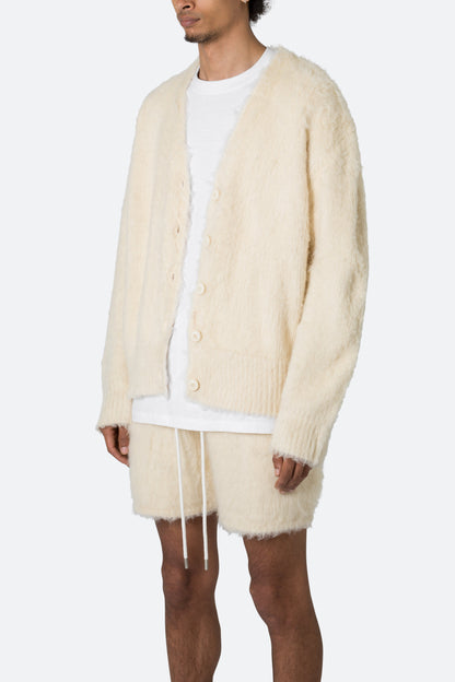 Fuzzy Cardigan Sweater - Off White