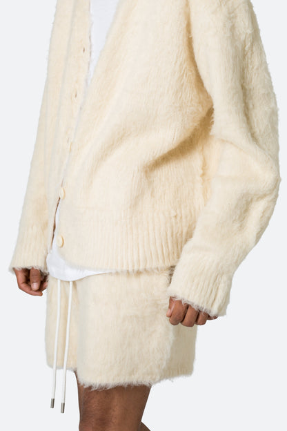 Fuzzy Cardigan Sweater - Off White