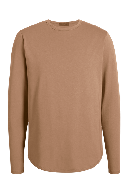 Long Sleeve Curved Hem T-Shirt | Cinnamon