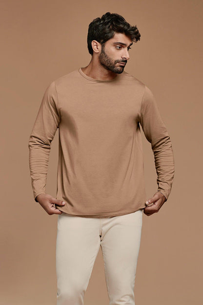Long Sleeve Curved Hem T-Shirt | Cinnamon