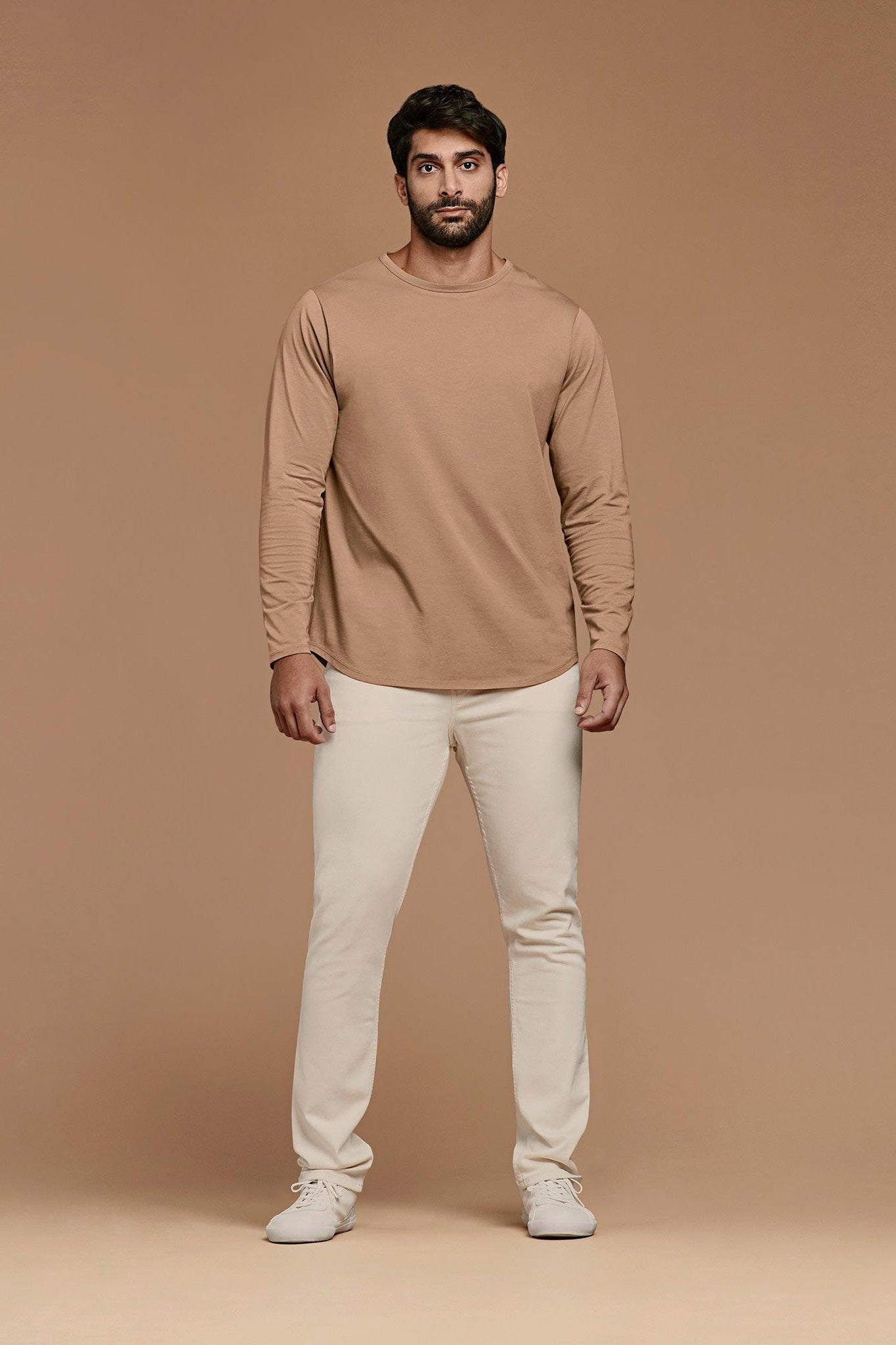 Long Sleeve Curved Hem T-Shirt | Cinnamon