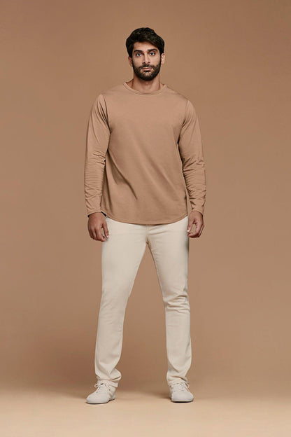 Long Sleeve Curved Hem T-Shirt | Cinnamon