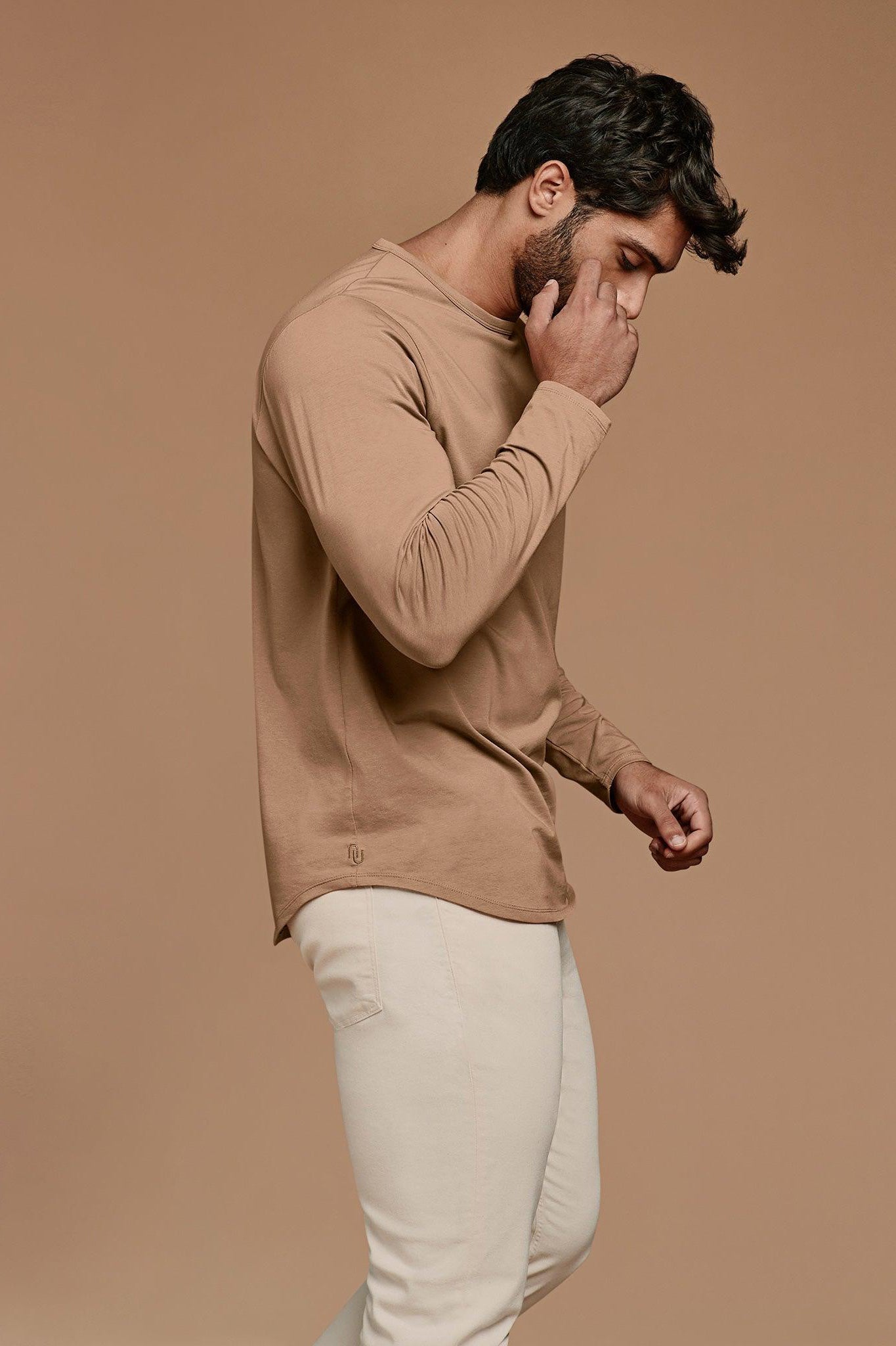 Long Sleeve Curved Hem T-Shirt | Cinnamon