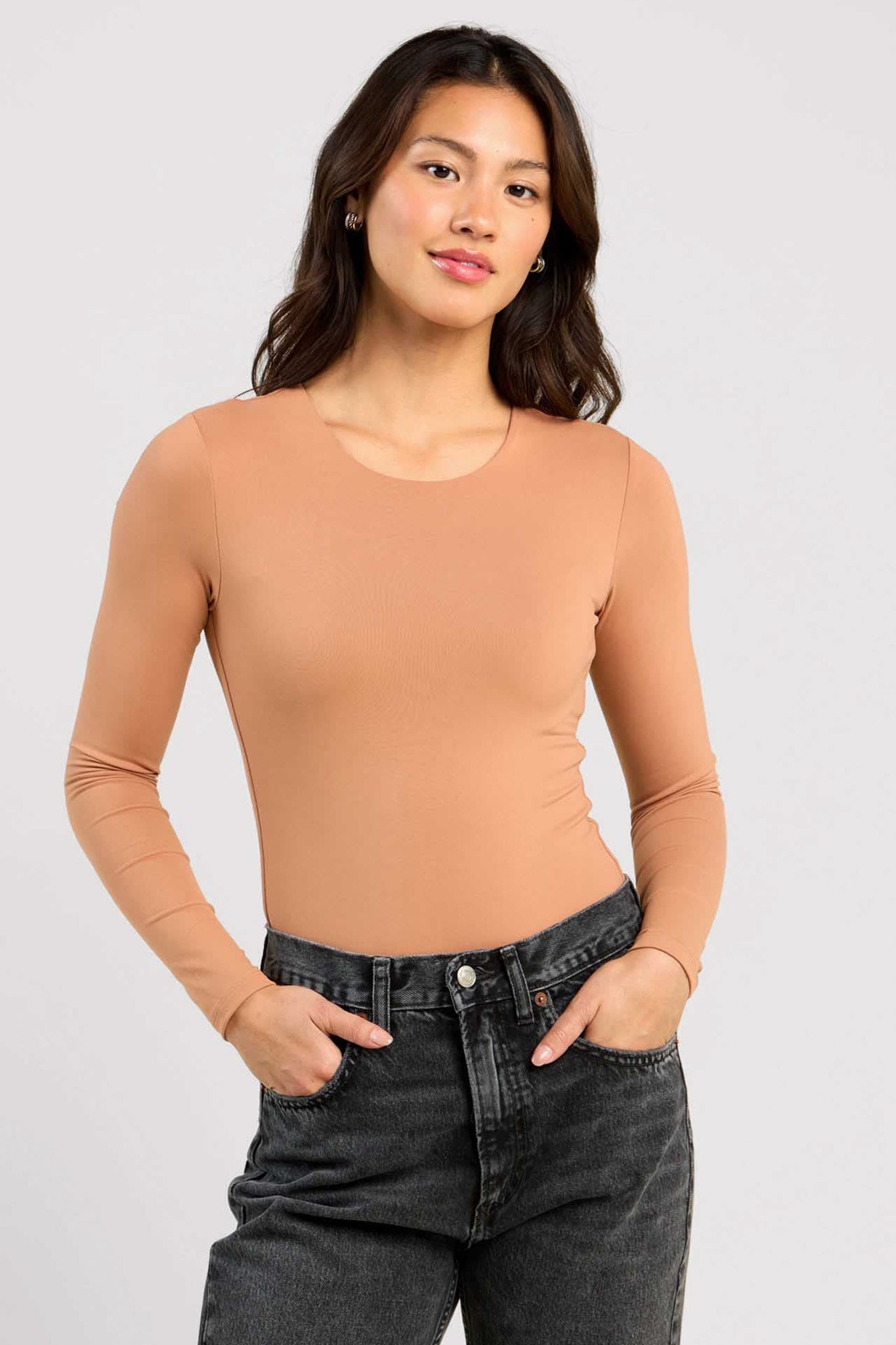 Long Sleeve Crewneck Bodysuit | Clay