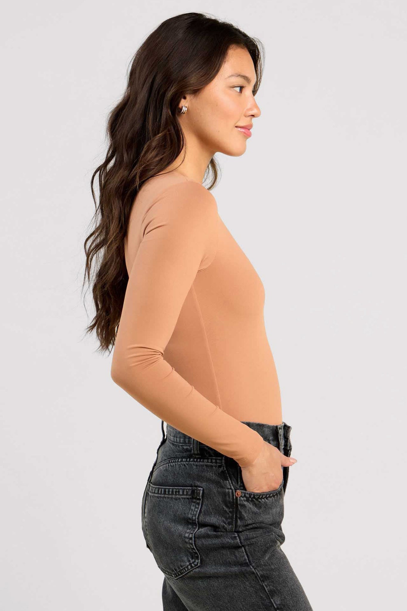 Long Sleeve Crewneck Bodysuit | Clay