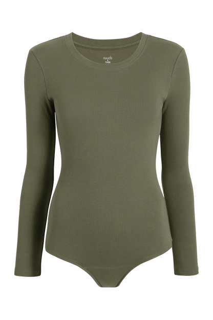 Long Sleeve Ribbed Crewneck Bodysuit | Olive