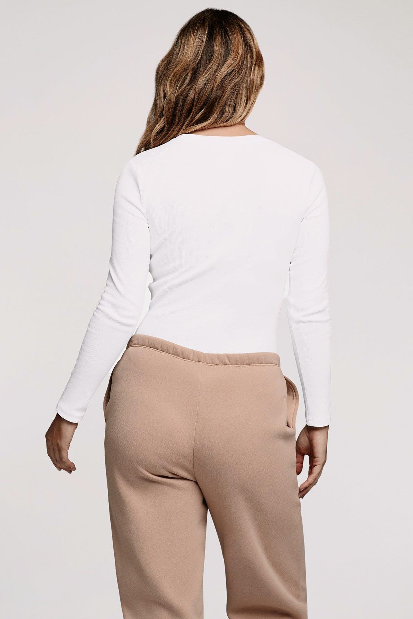 Long Sleeve Ribbed Crewneck Bodysuit | White