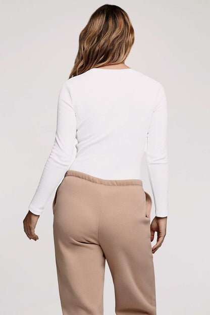Long Sleeve Ribbed Crewneck Bodysuit | White