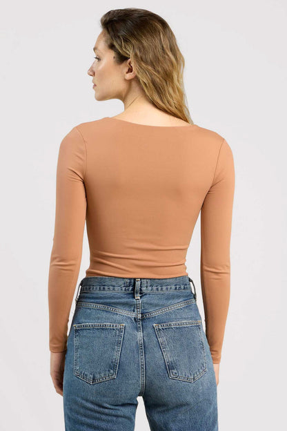 Long Sleeve Scoop Neck Bodysuit | Clay