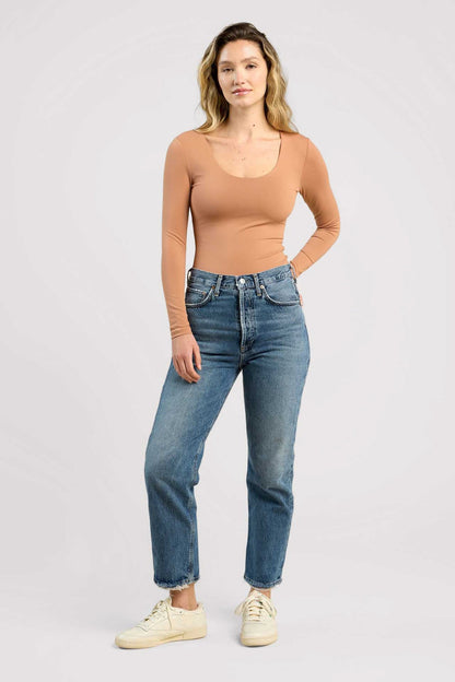 Long Sleeve Scoop Neck Bodysuit | Clay