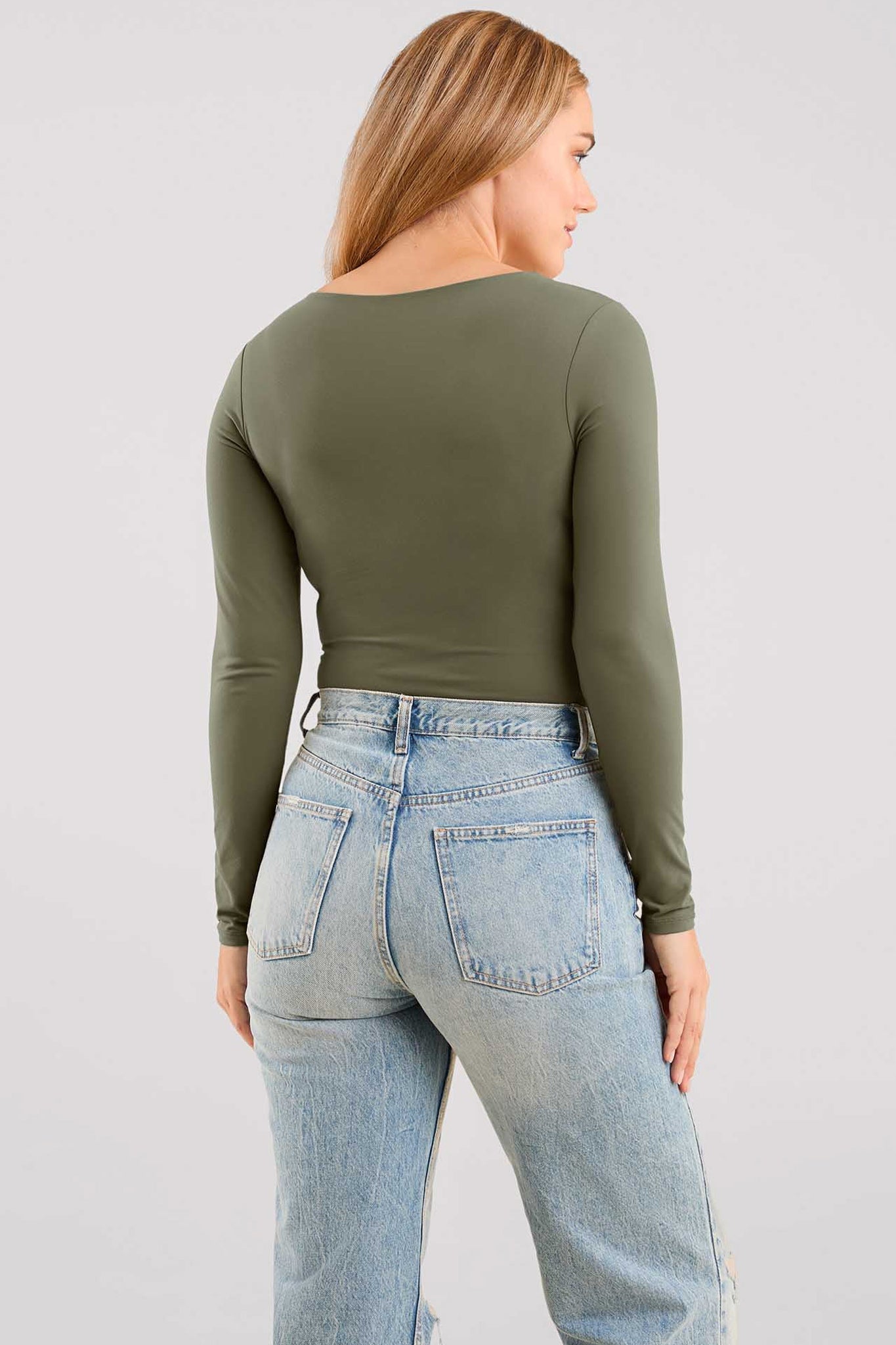 Long Sleeve Scoop Neck Bodysuit | Olive