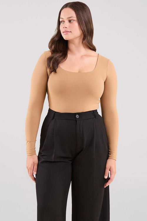 Long Sleeve Square Neck Bodysuit | Cinnamon