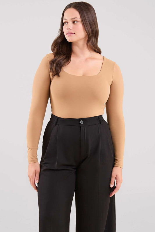 Long Sleeve Square Neck Bodysuit | Cinnamon