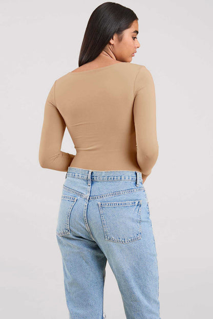 Long Sleeve Square Neck Bodysuit | Oat