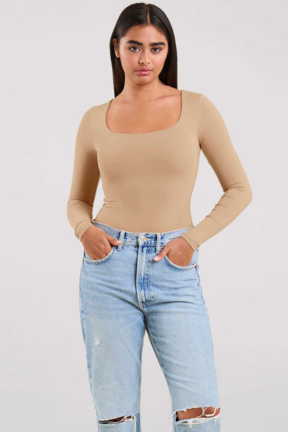 Long Sleeve Square Neck Bodysuit | Oat