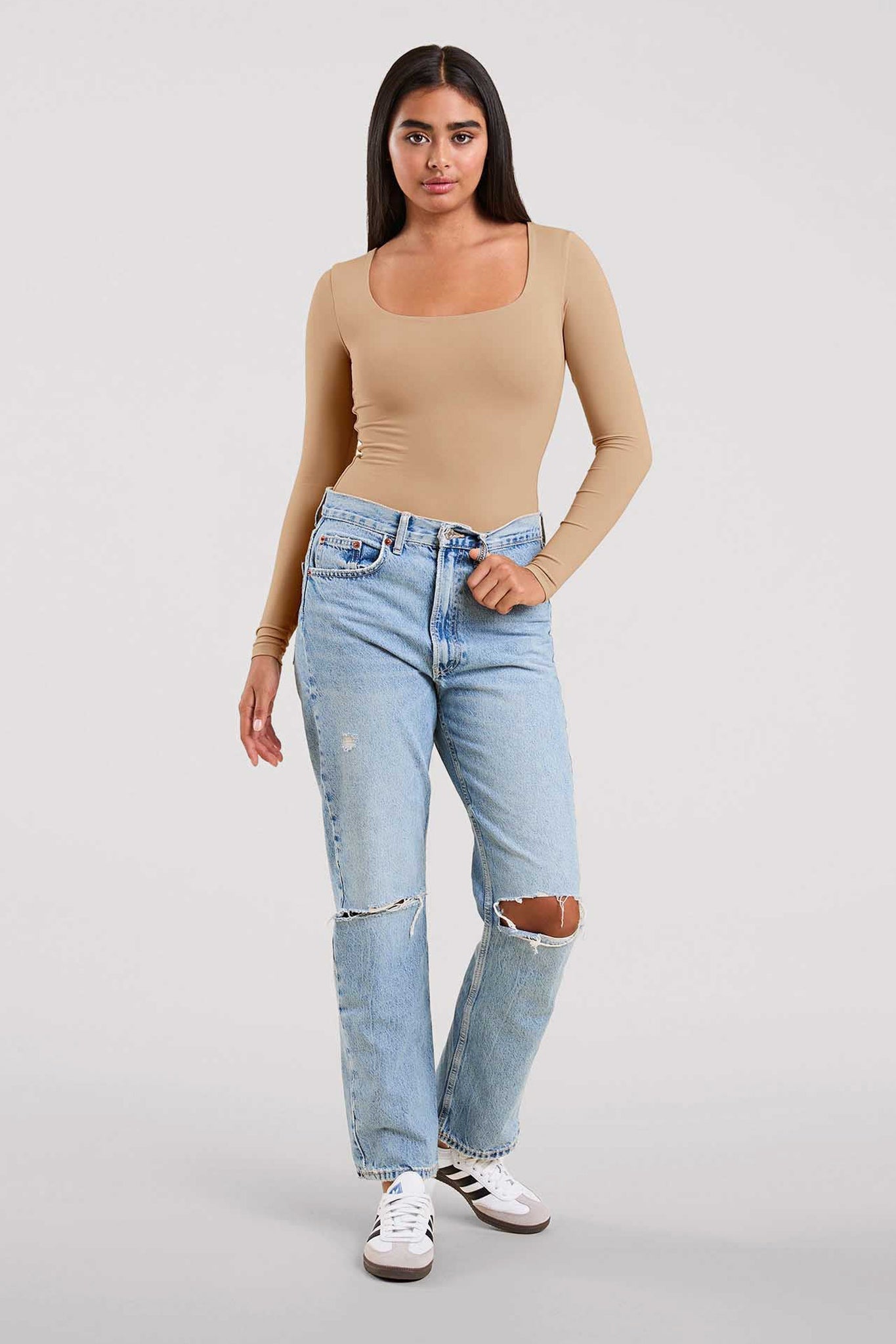 Long Sleeve Square Neck Bodysuit | Oat