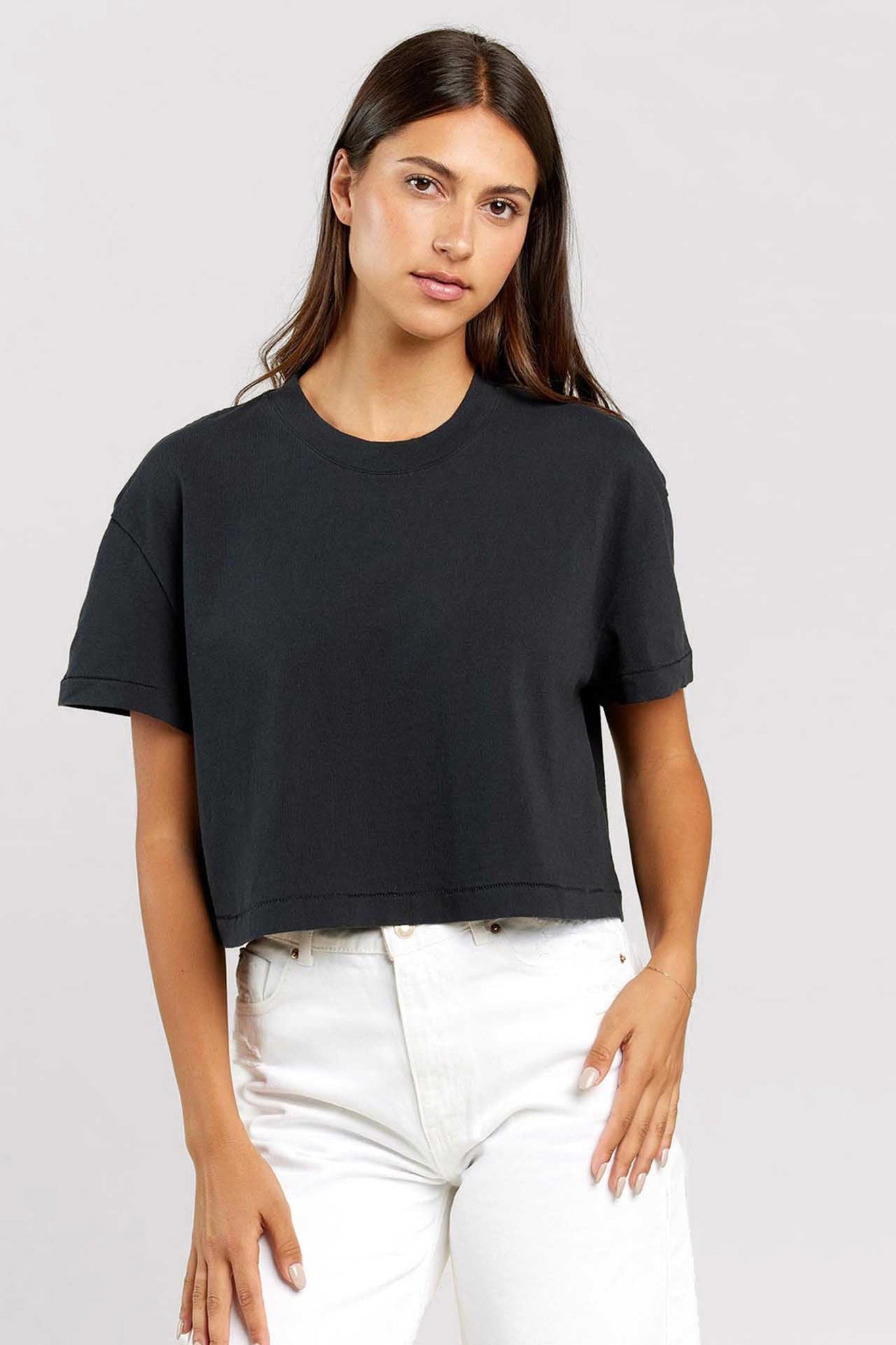Vintage Cotton Cropped Tee | Black