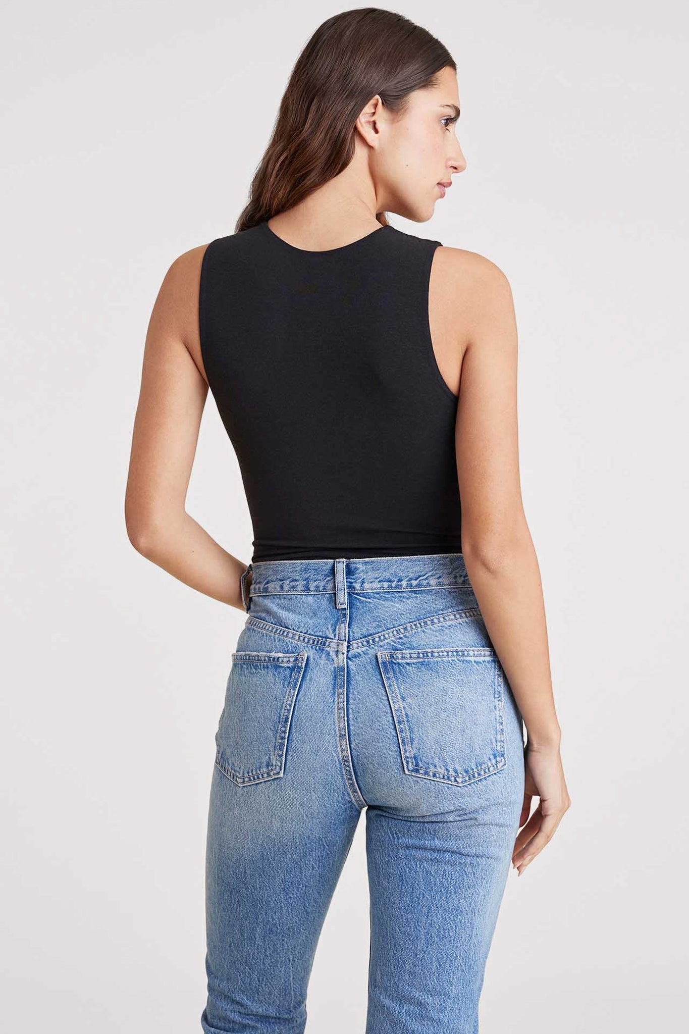 Cotton Stretch Classic Crewneck Tank Bodysuit | Black