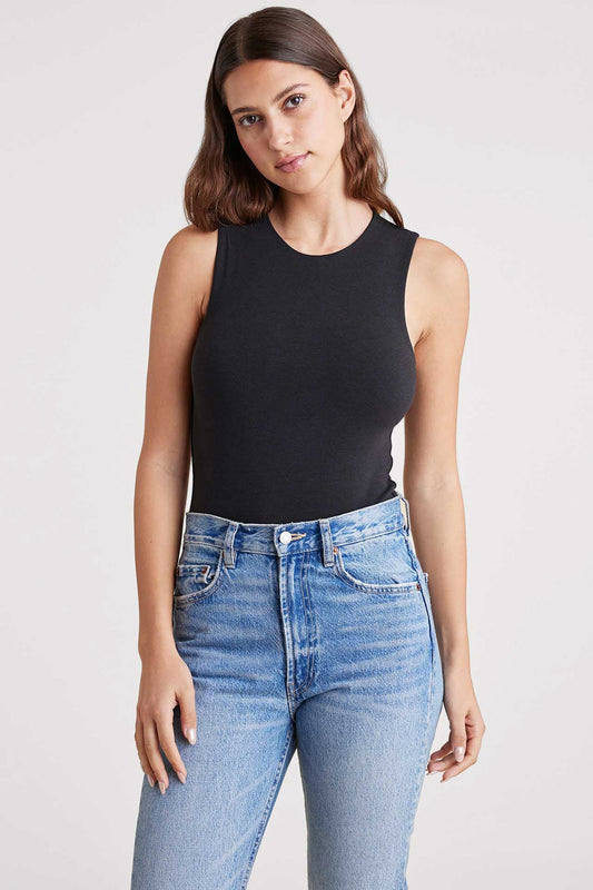 Cotton Stretch Classic Crewneck Tank Bodysuit | Black