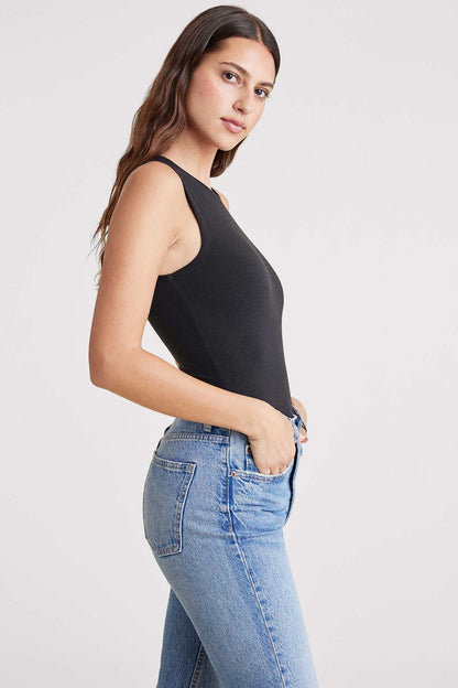 Cotton Stretch Classic Crewneck Tank Bodysuit | Black