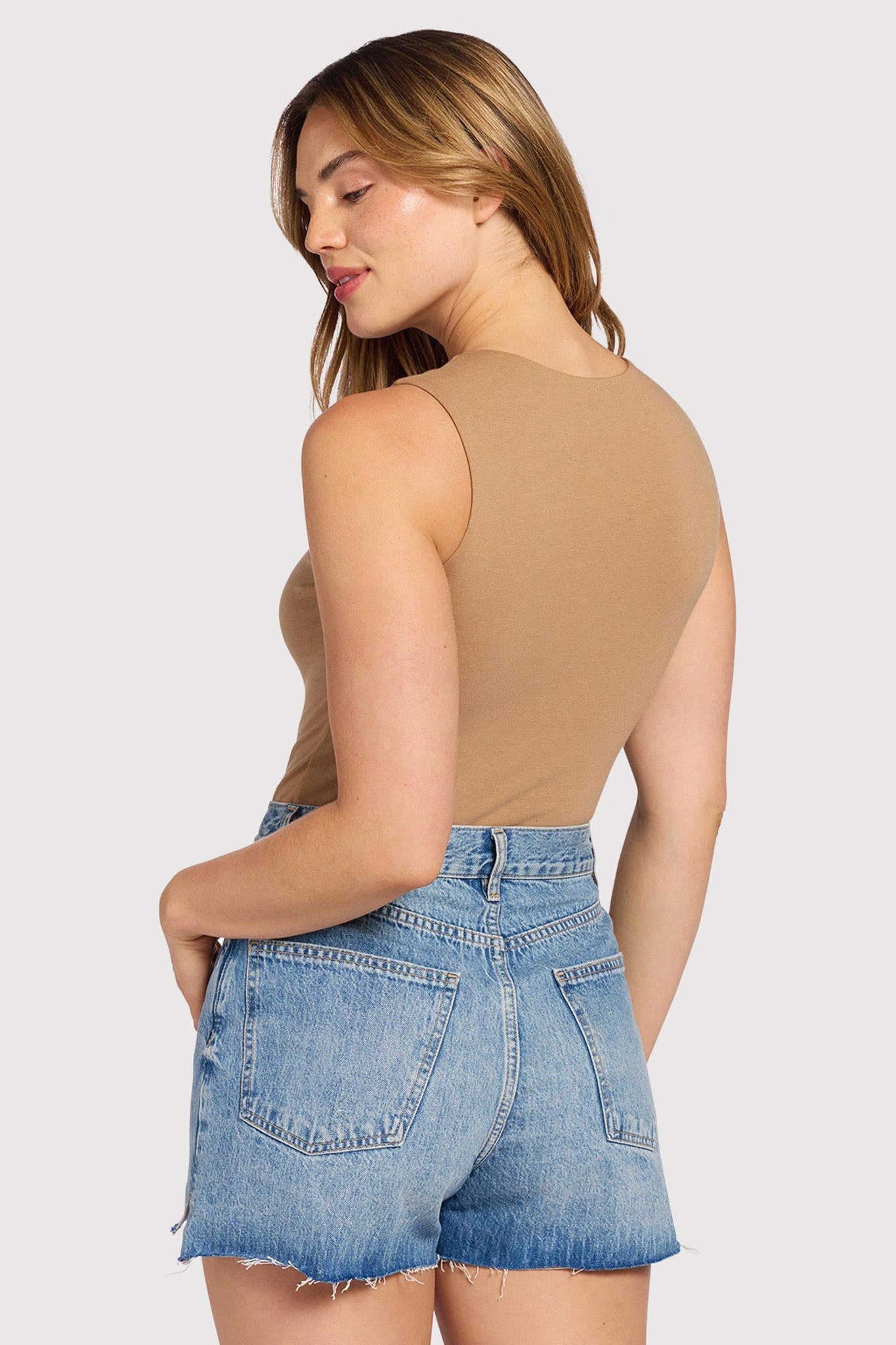 Cotton Stretch Classic Crewneck Tank Bodysuit | Cinnamon
