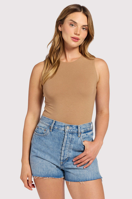 Cotton Stretch Classic Crewneck Tank Bodysuit | Cinnamon