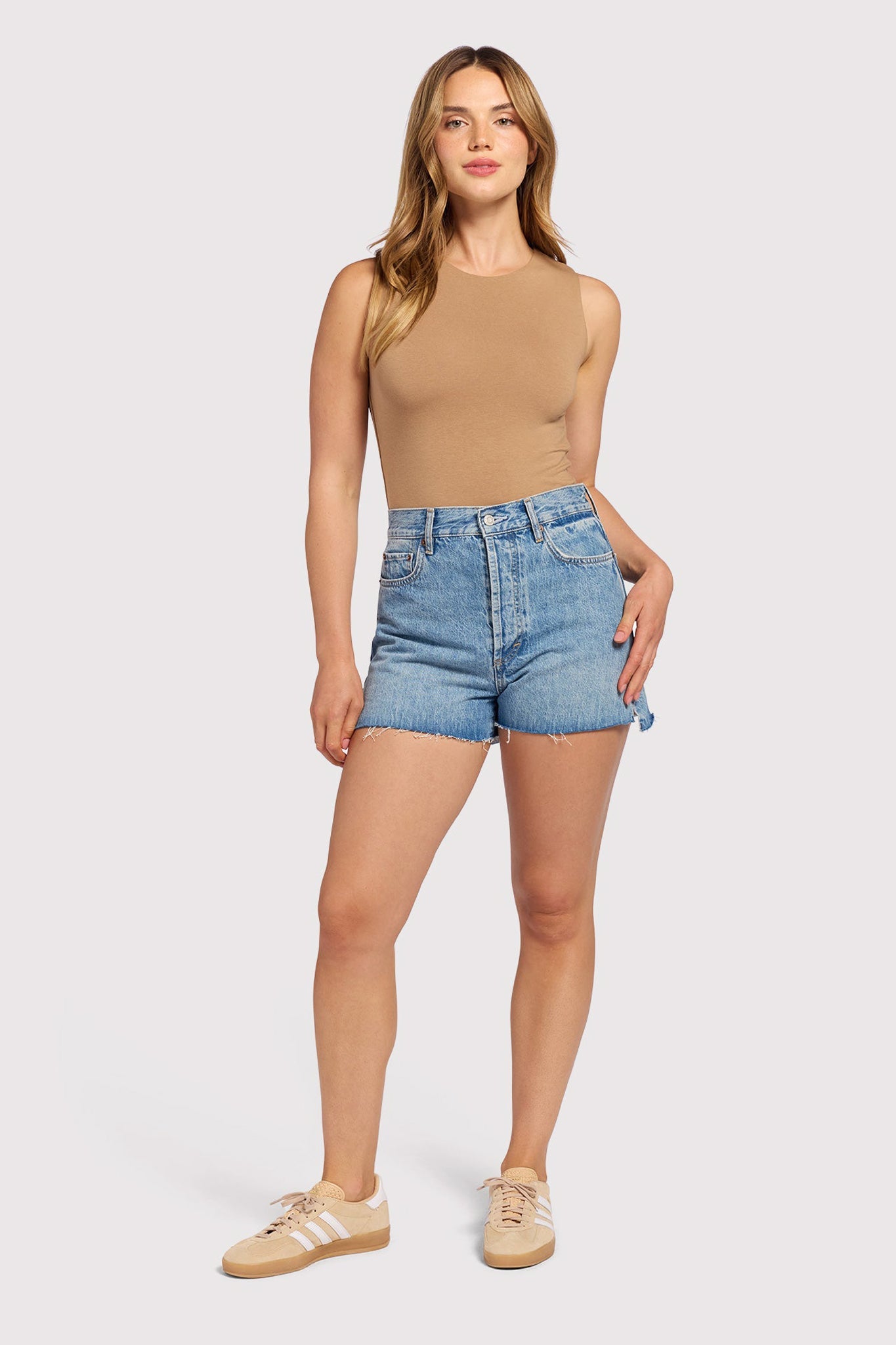 Cotton Stretch Classic Crewneck Tank Bodysuit | Cinnamon