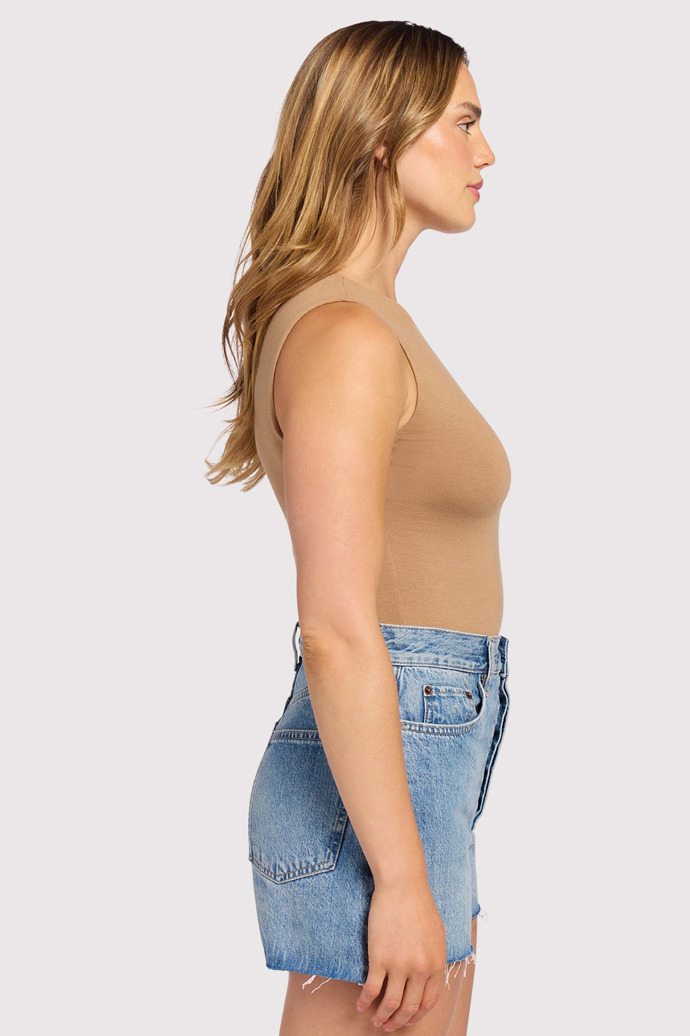 Cotton Stretch Classic Crewneck Tank Bodysuit | Cinnamon