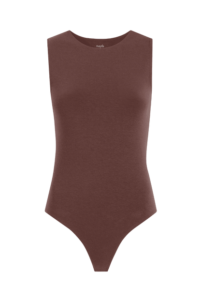 Cotton Stretch Classic Crewneck Tank Bodysuit | Coffee