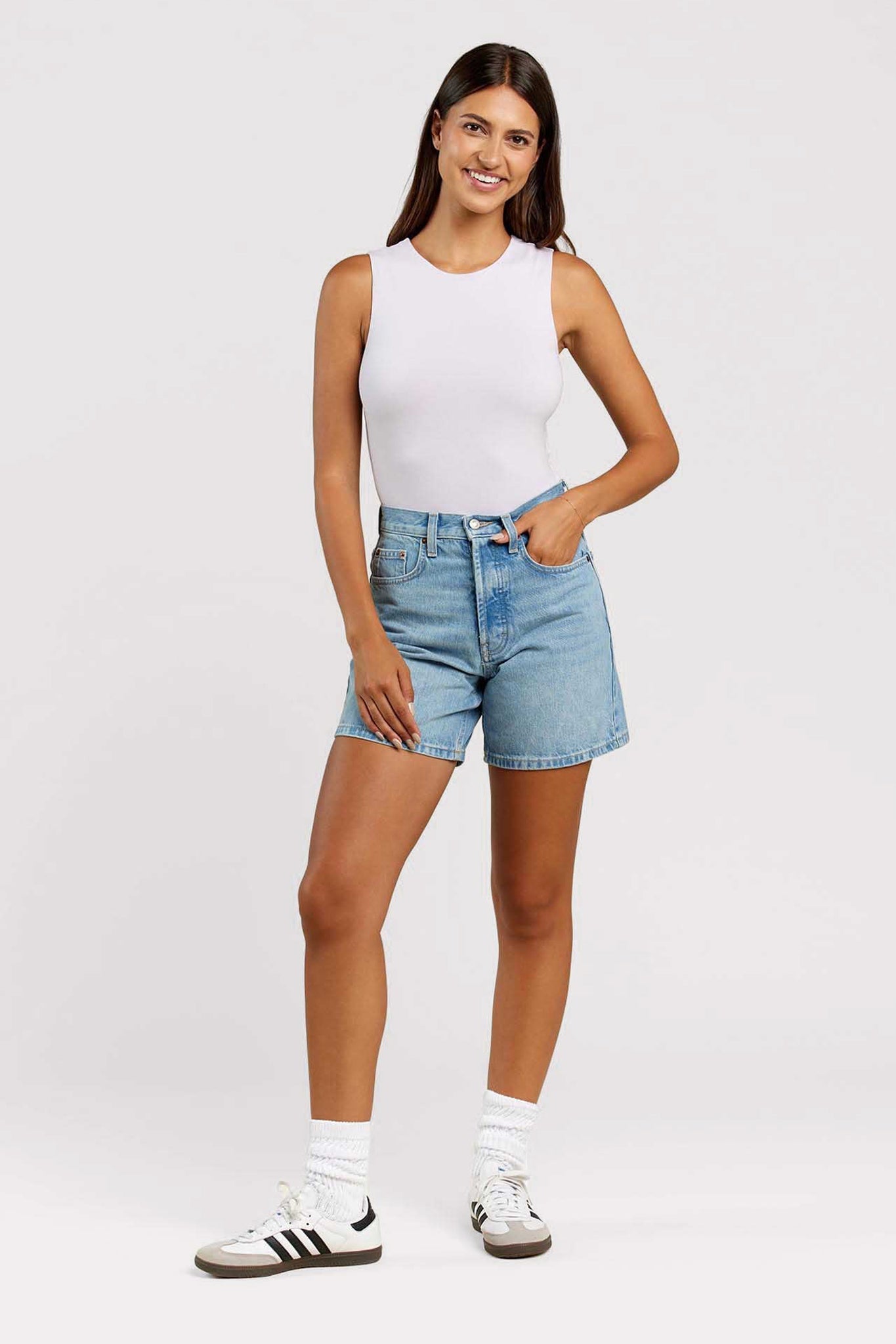 Cotton Stretch Classic Crewneck Tank Bodysuit | Lilac