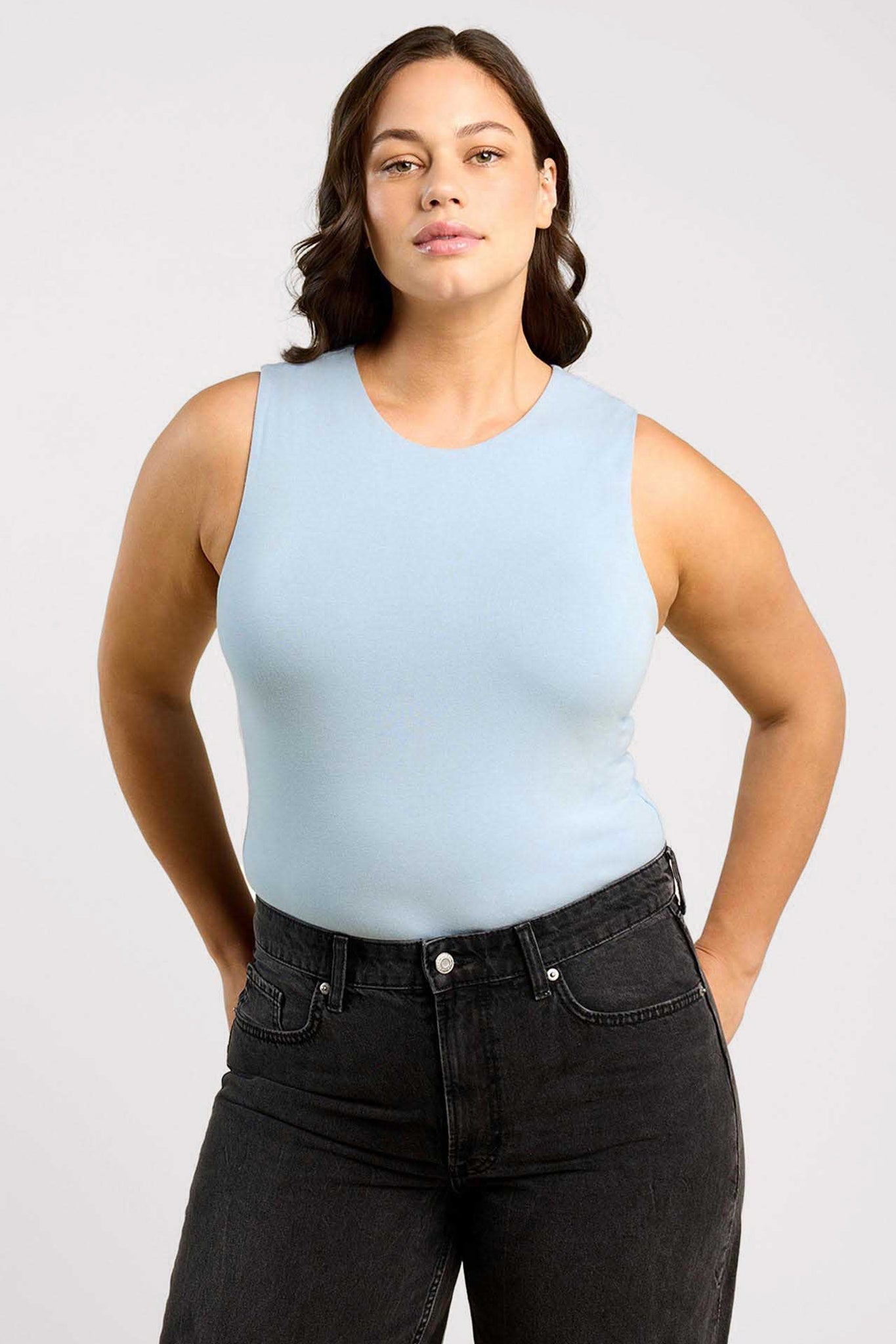 Cotton Stretch Classic Crewneck Tank Bodysuit | Mist