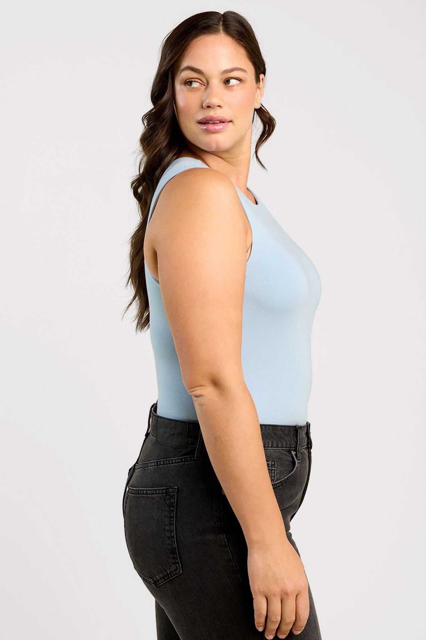 Cotton Stretch Classic Crewneck Tank Bodysuit | Mist