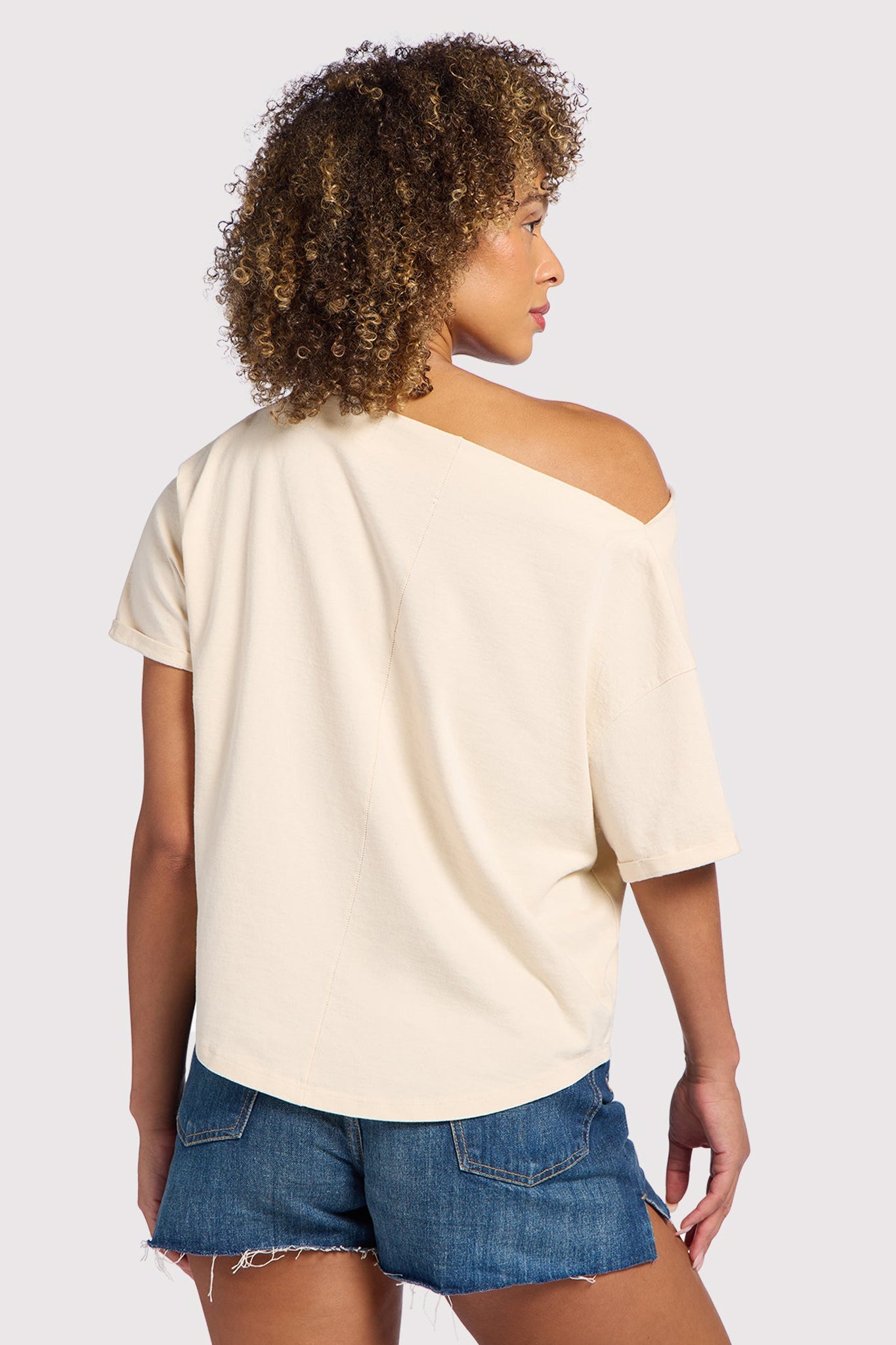 Vintage Cotton Off The Shoulder T-Shirt | Bone