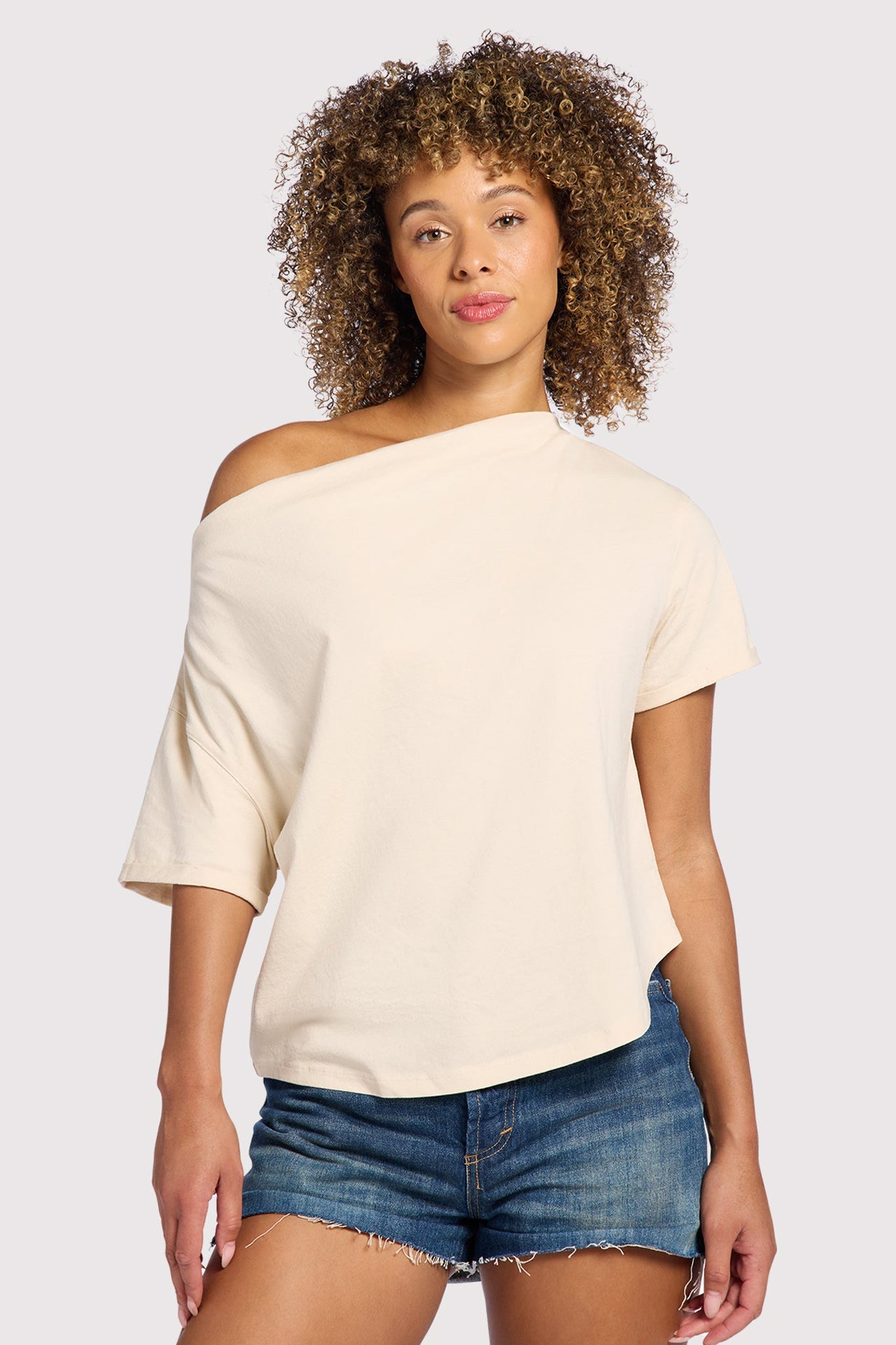 Vintage Cotton Off The Shoulder T-Shirt | Bone